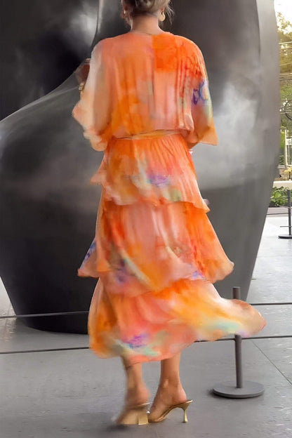 Blue Ruffle Chiffon Wedding Guest Dress