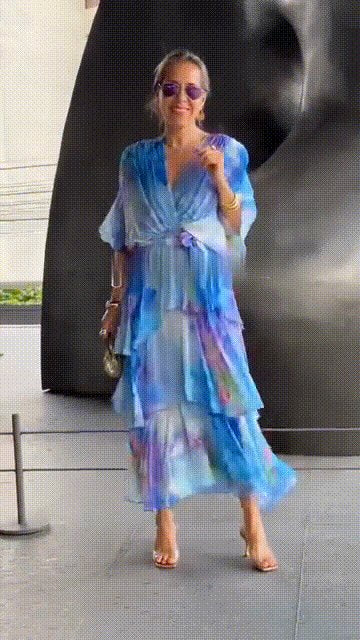 Blue Ruffle Chiffon Wedding Guest Dress