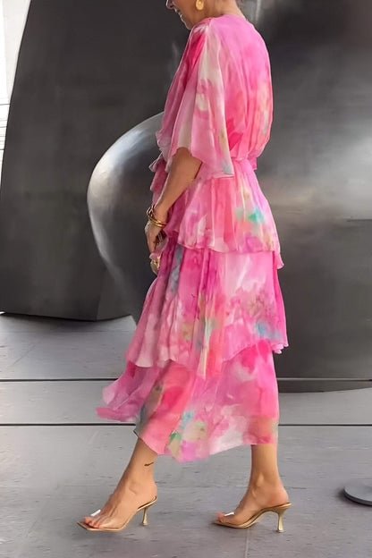 Blue Ruffle Chiffon Wedding Guest Dress