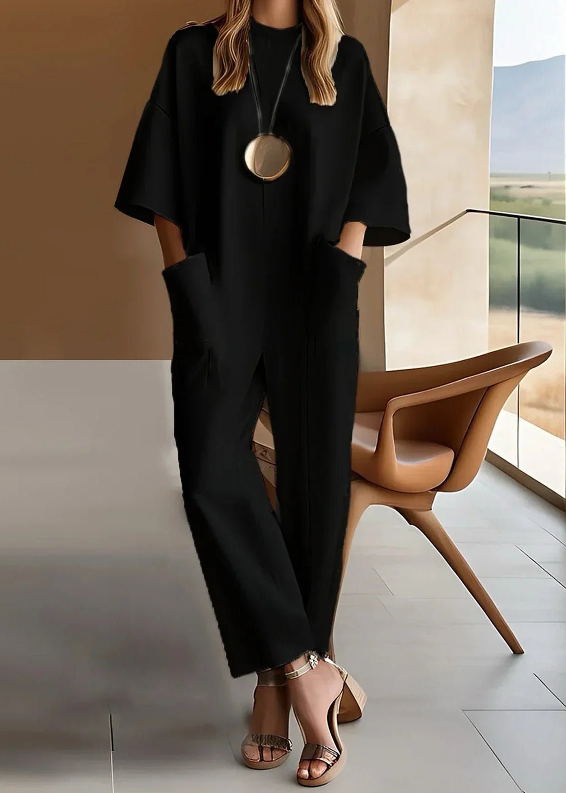 Effortless Wide Leg Jumpsuit for Women with Short Sleeve Relaxed Flowing Casual Style