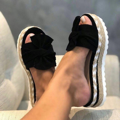 Comfortable Platform Sandals for Women with Bow Strap Slip On Open Toe Style