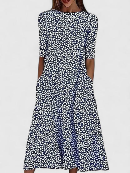 Printed Midi Dress with Puff Sleeves